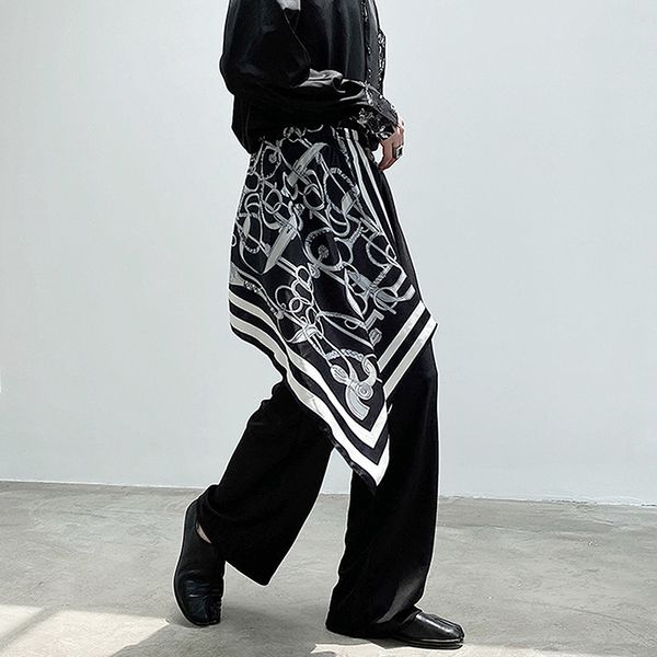 

m-xxltrendy design sense personality silk scarf stitching hair stylist net red pants male loose ins fashion korean casual pants, Black