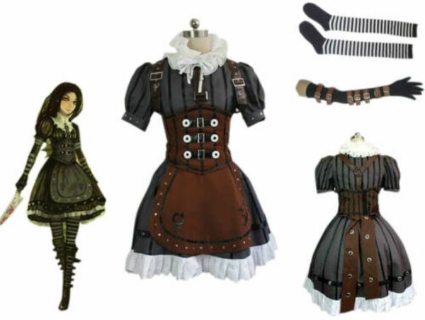 

alice madness returns alice stream cosplay costume dress halloween suit, Black;red