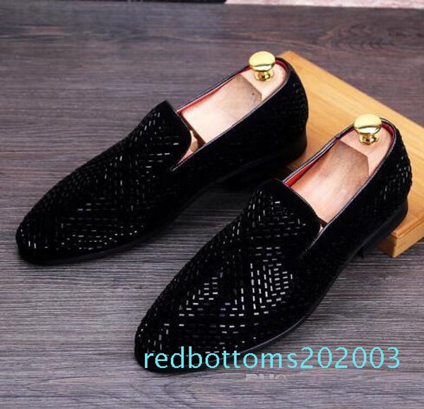 

new dandelion spikes flat leather shoes rhinestone fashion mens loafers dress shoes slip on casual diamond pointed toe shoes,size38-43 r03, Black