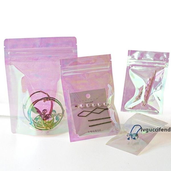 

rainbow transparent symphony self seal bag iridescent bags cosmetic plastic laser zipper bag factory wholesale lx2968