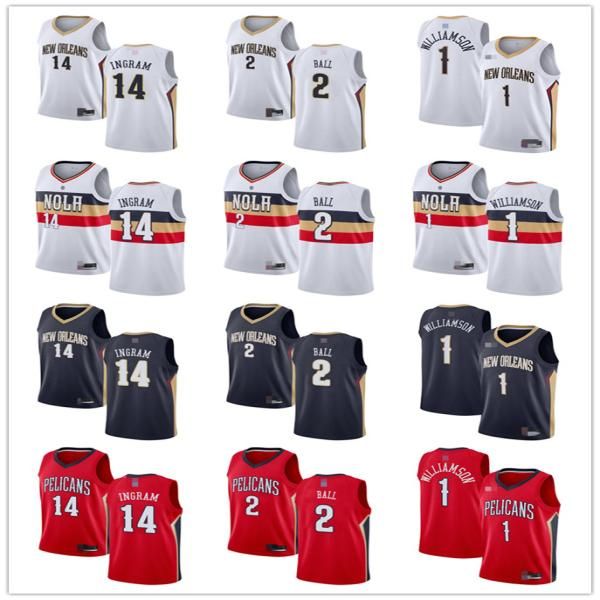 

mens женин молодежи жиели нового оѬлеана пеликан 14 brandon ingram 2 lonzo аѬ 1 zion williamson об, Black;red