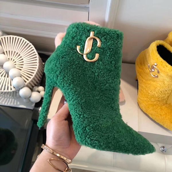 

2020y autumn and winter new pointed candy color lambskin side zipper boots high heel leather outsole, original box delivery