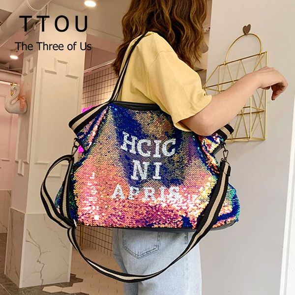 

ttou women sequin fashion handags female large capacity handle bags appliques lady casual tote bags letter shoulder bag sac