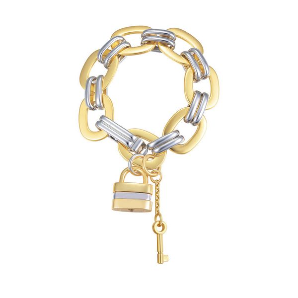 

european and american hip-hop copper cuban bracelet exaggerated padlock pendant round bracelet fashion parts, Silver