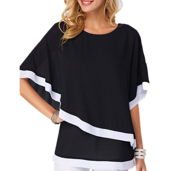

plus size s-5xl summer women chiffon blouse loose korean blouses casual black shirt female office blusas mujer de moda 2019, Black;gray