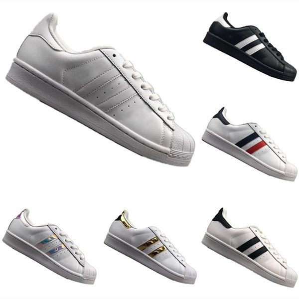 

2020 student flat bottom board men's shoes for women's shoes white shoe laser dazzle colour superstar shell head casual shoes, Black