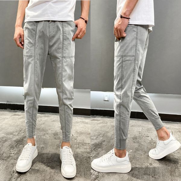 

fashion 2020 new jeans men clothing solid all match harem pants men ankle length slim fit casual trousers streetwear 36-28, Blue