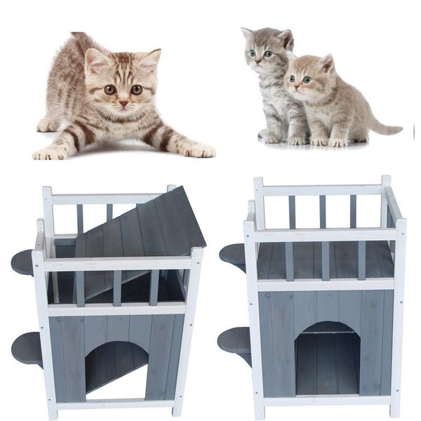 

fir wood wooden cat pet home with balcony pet house small dog indoor shelter