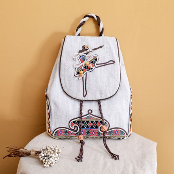 

fashion national string appliques women shopping backpacksnice prints lady casual cover backrack all-match canvas backruck