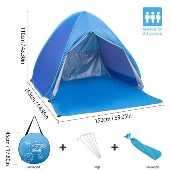 

165x150x110cm outdoor automatic instant -up portable folding beach tent anti uv shelter camping fishing hiking picnic shelter