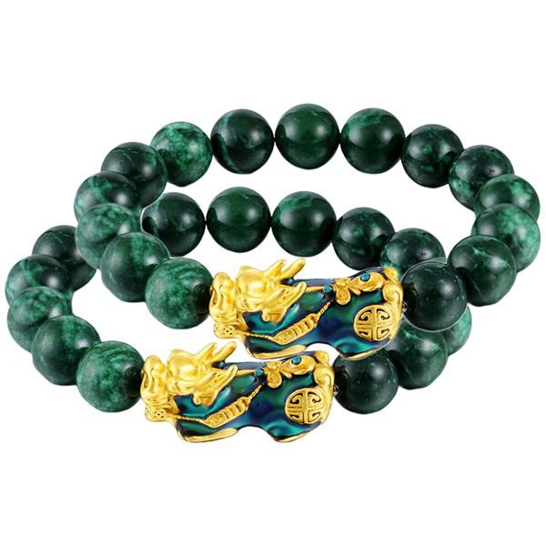 

2x feng shui obsidian bead pixiu gold plated bracelet attract wealth jewelry, Golden;silver