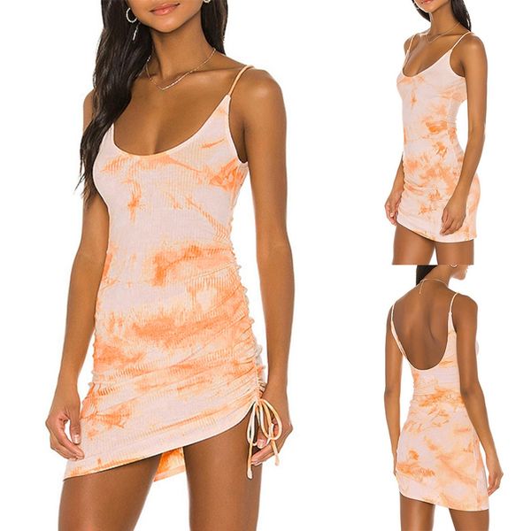 

women's summer sling backless slim mini dress orange, Black;gray
