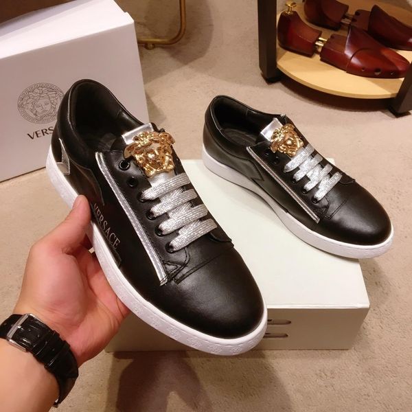 

2020t limited edition medusa white men's comfortable leather casual sneakers, stylish wild outdoor running shoes, size: 38-45, Black