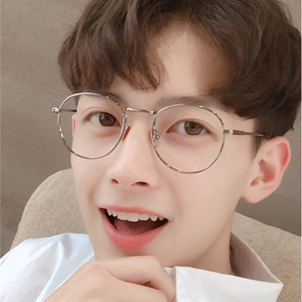 

goggles anti-blue radiation non-degree plain light female male round big goggles glasses frame mobile computer korean glasses rack, Silver