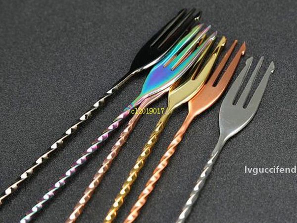 

100pcs/lot 300mm/400mm/500mm long cocktail bar spoon 304 stainless steel bar spoon with fork twisted mixing stir spoon bar tool