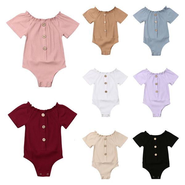 

2019 summer solid newborn infant baby girls short sleeve jumpsuit bodysuit outfits casual clothes, Blue