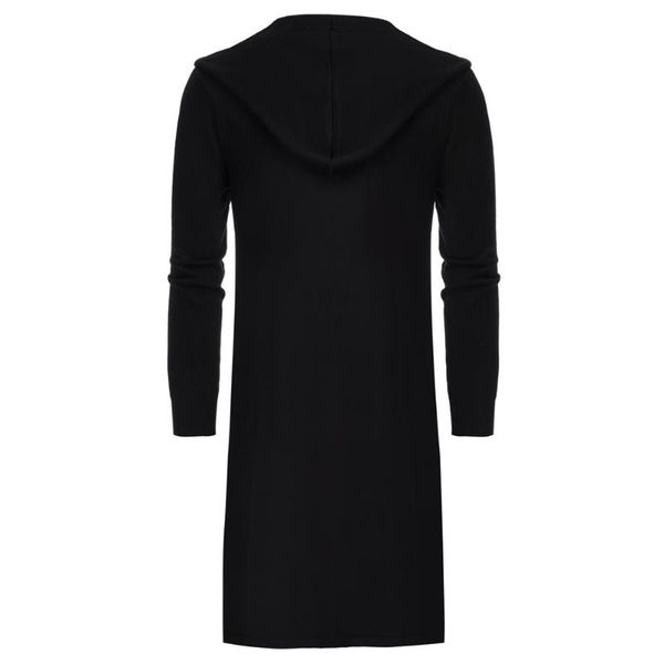 

men casual coats warm soft new clothes male knee length sweater cardigan with pockets open front hooded knitwear solid color, White;black