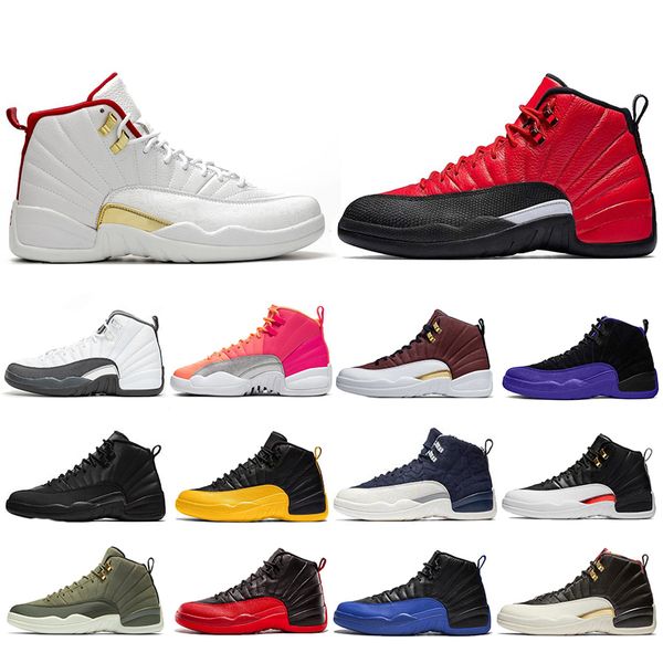 

reverse flu game 12 12s dark concor basketball shoes reverse taxi punch cny fiba bulls royal black mens trainers sneakers, White;red