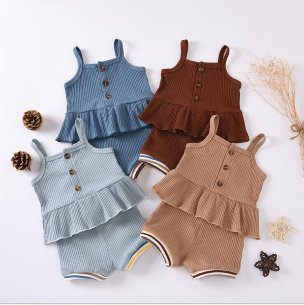 Baby Mädchen Kleidung Säuglings Mädchen Hosenträger Tops Shorts 2 stücke Sets Baumwolle Solide Overalls Höschen Rüschen Kinder Outfits Boutique LSK463