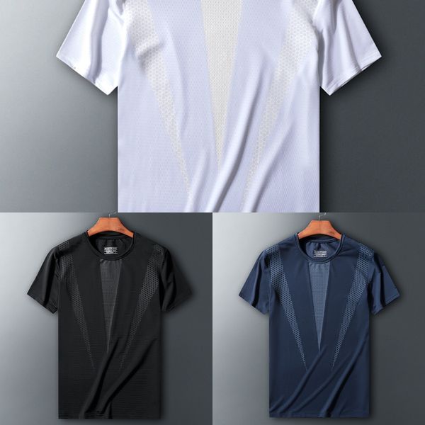 

etdkj summer outdoor quick-drying t-shirt clothes ice silk quick-drying t-shirt men's short sleeve sports running fitness large size st, Gray;blue