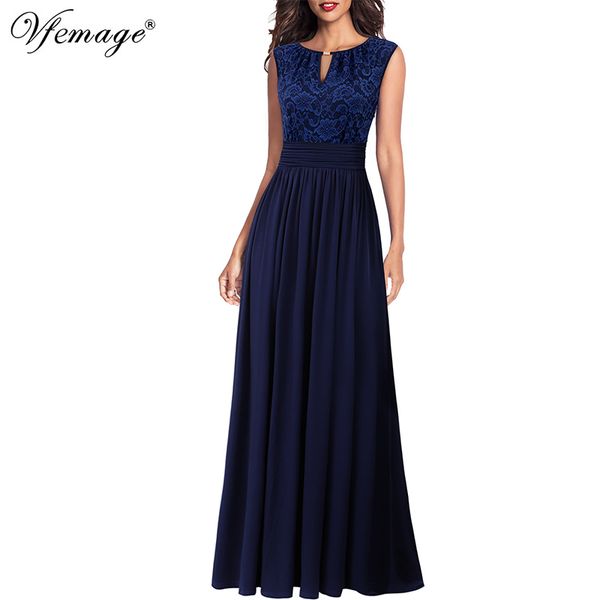 

vfemage женские elegant цветочные кружева кихол копченый гофрированная ruched формальные выпускного вечера свадьба a-line maxi длинное плать, Black;gray