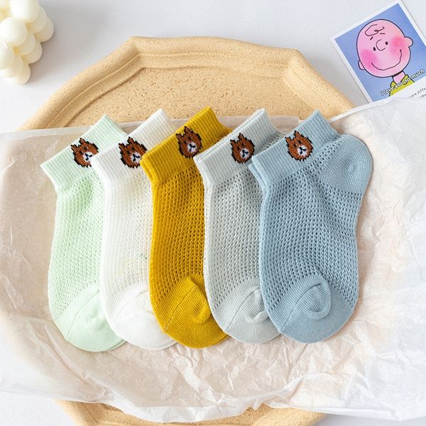 

2020 new card silk bear children's children's baby breathable cute baby cotton socks mesh socks, Pink;yellow