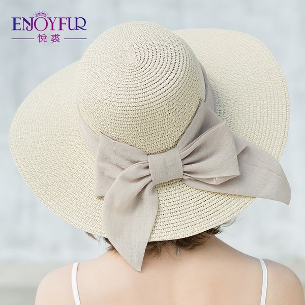

enjoyfur бант sun шляпы для женщин большого брим моды пляж hat солнцезащитных летних шапок для женских y200714, Blue;gray