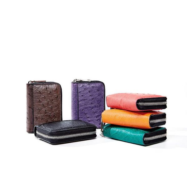 

new leather purse ladies design ostrich leather card bag female short paragraph fashion multi card black clutch bag lucky bag gift 153