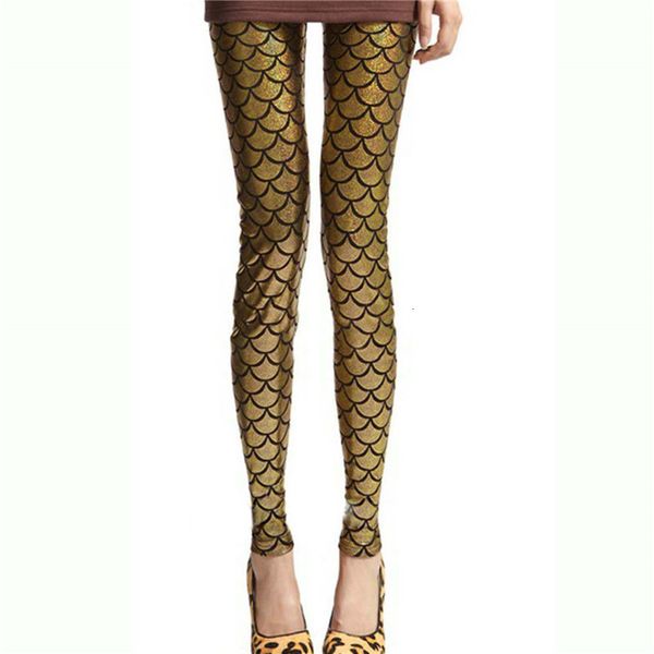 

solid new womens mermaid mid fish scale skinny slim stretch leggings pants, Black