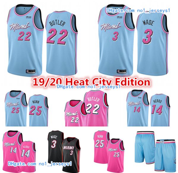 

pink mens miami nba heat throwback jerseys dwyane 3 wade tyler 14 herro jimmy 22 butler basketball shorts basketball jersey, Black;red