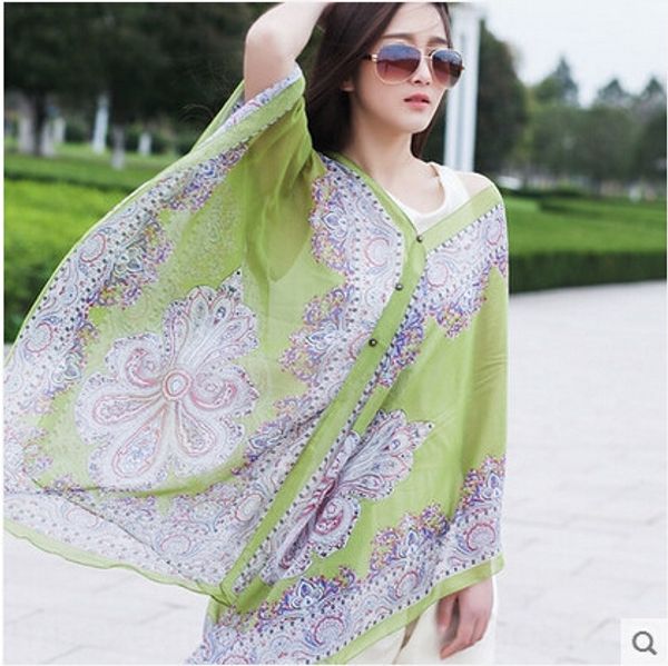 

shi4j new homemade women's long sunscreen shawl chiffon versatile towel new homemade beach scarf women's long sunscreen shawl chif, Blue;gray