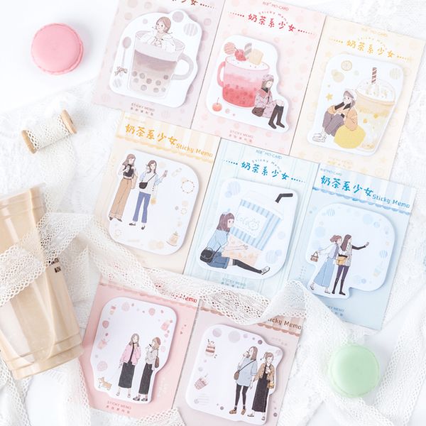 

Milk Tea Girl Series N Times Sticky Notes Creative Office Decor Memo Pad Shipping Supplies Decoration Japanese Stationery