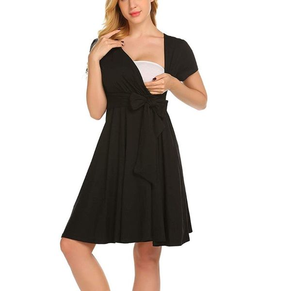 

maternity dress summer pregnant women breastfeeding comfortable at home dress pregnant v-neck short sleeve clothing, White