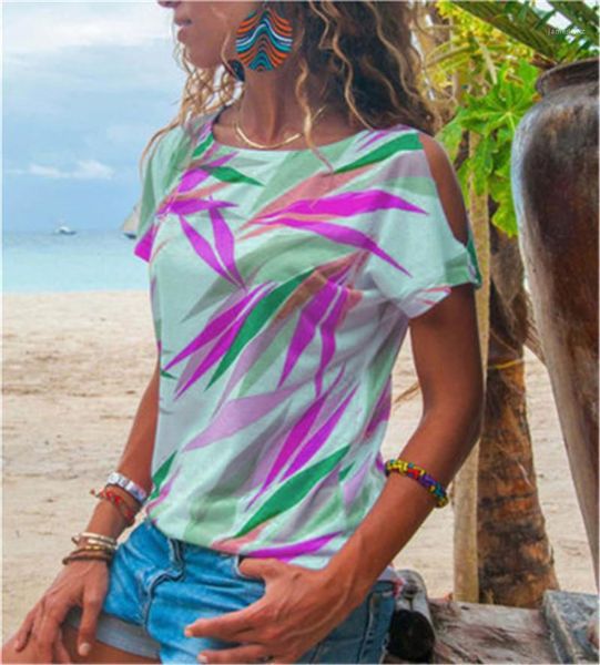 

short sleeve tees designer new female loose casual t-shirts striped leaves printing women t-shirt summer fashion strapless sexy, White