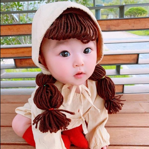 

ins summer baby girl princess hand-woven wig braid hair band 2-piece baby hat hair band hat fashion, Blue;gray