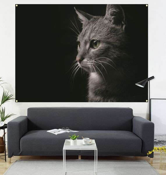 

cat head with picture and flag, living room decoration, sofa background, interior decoration painting, 600d4 buckle, 100 * 100cm