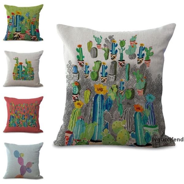 

green plant cactus pillow case cushion cover linen cotton throw square pillow covers 6 colors custom 45x45cm 100g