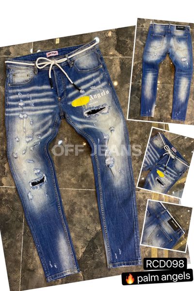 

мода мужские рваные байкер джинсы кожа лоскутная slim fit черный moto denim бегуны для мужской проблемные jeans брюки ~~ w35 #, Blue