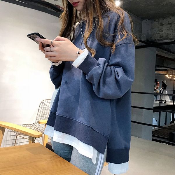 

autumn women's 2020 new loose lazy style coat pullover sweater pullover round neck chic coat, Black