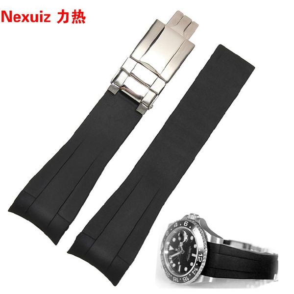 

new watchbands silicone rubber watchband accessories insurance folding buckle deployment sport swimming waterproof straps 20mm, Black;brown