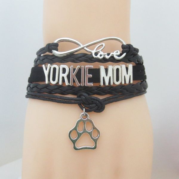 

fashion love yorkie mom with paw charm bracelet infinity love handmade dog or cat puppy jewelry, Golden;silver