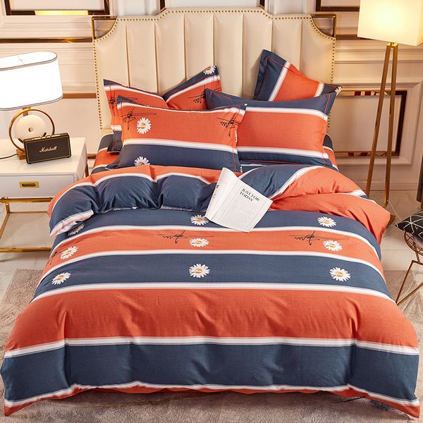 

bedding sets orange stripes set  king size duvet cover pillowcase comforter home textiles bedspreads drop ship