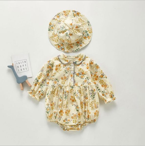 

2020 new baby girls printed romper with hat fashion autumn cotton babys jumpsuit 0-3 years yq48, Blue