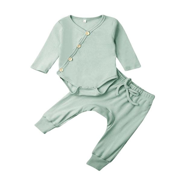 

summer 2 pieces children toddler kids clothes set cotton long-sleeve button rompers pants two piece set clothing, White
