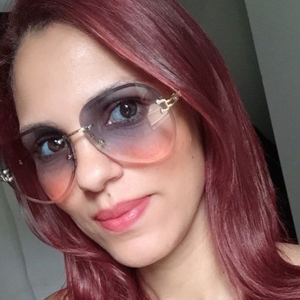 

2020 new fashion blue red aviation sunglasses women shades female gradient cutting lens uv400 sun glasses luxury rimless glasses, White;black
