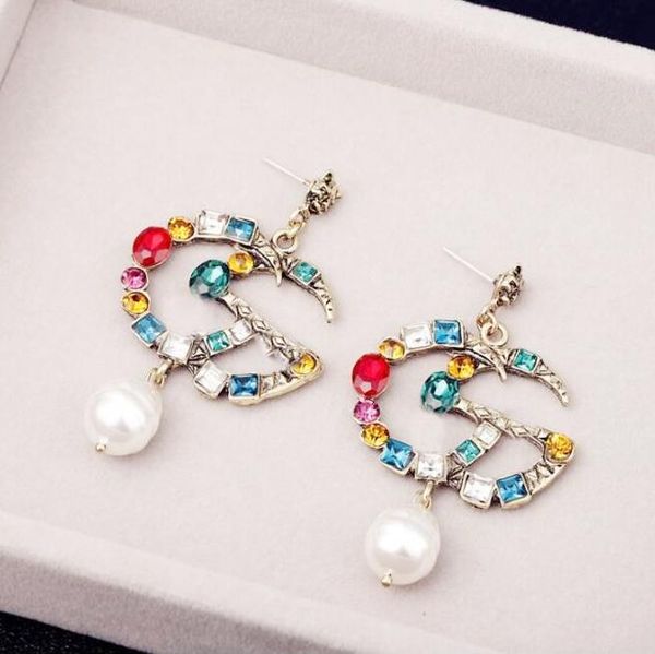 

famous earrings with crystal pearl big long earrings jewelry for women red green white yellow colorful stone gift sterling silver jewelry