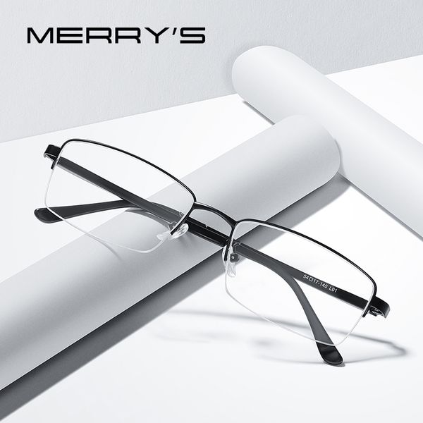 

merrys design men titanium alloy glasses frame tr90 legs myopia prescription eyeglasses business optical frame s2209, Black
