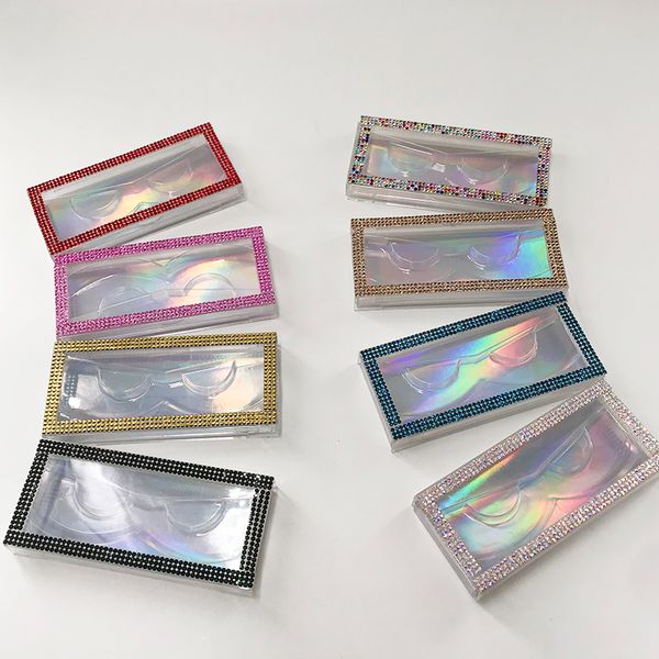 

glitter lash box rhinestone eyelash packaging empty diamond plastic leopard eyelash case for natural mink lashes