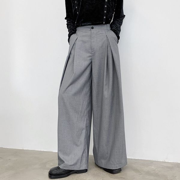 

new men high waist casual wide leg suit pant male retro fashion japan korea streetwear loose long trousers, Black