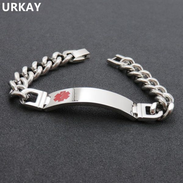 

12mm medical alert bracelet stainless steel id bracelet for man woman fashion gift diy jewelry